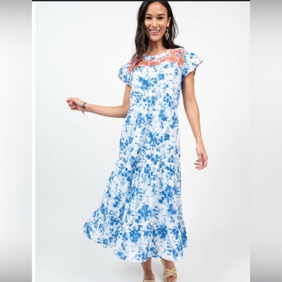 Sister Mary Dresses & Skirts - Sister Mary Blue and Red Floral Midi Dress S